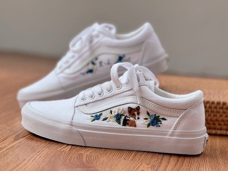 Blue Rose Dog Converse Embroidery