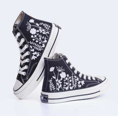 Monochrome Wildflower Converse Embroidery