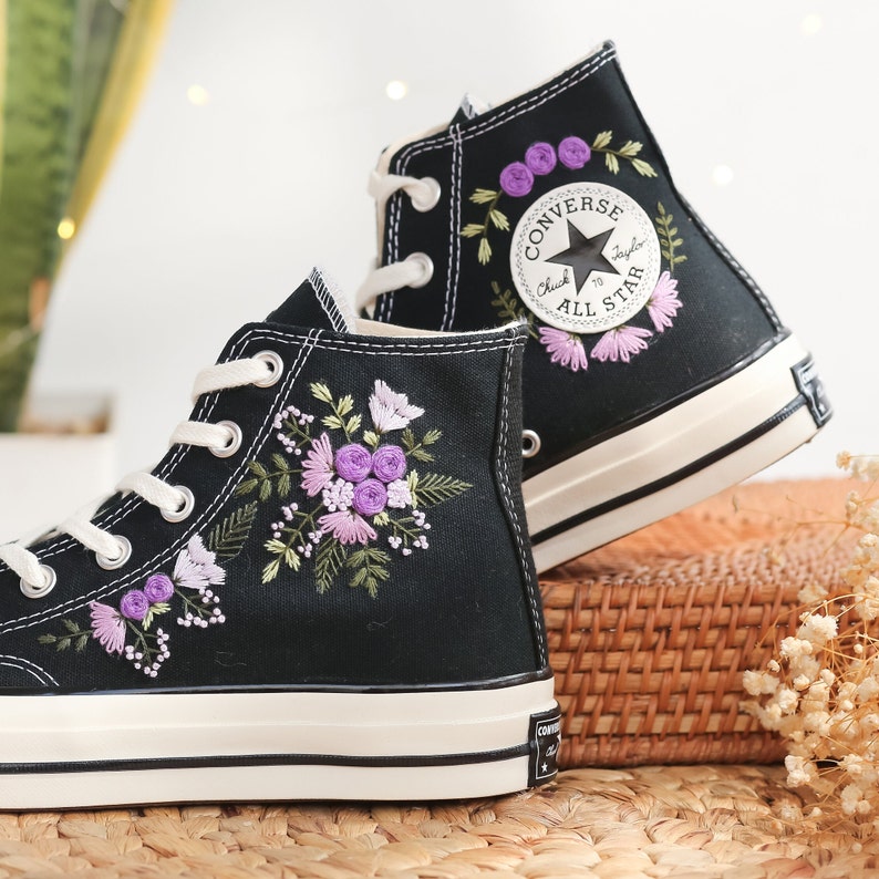 Purple Wildflower Converse Embroidery