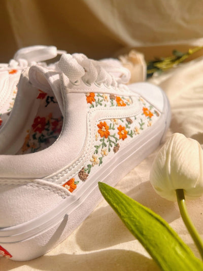 Embroidered Vans Sweet Orange Flower Garden