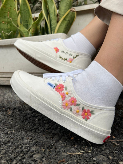 Pink Cosmos Garden Converse Embroidery