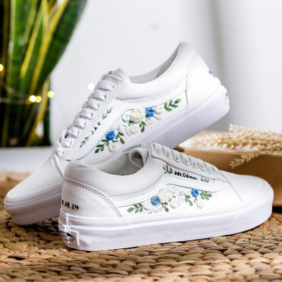 Blue White Rose Wedding Converse Embroidery