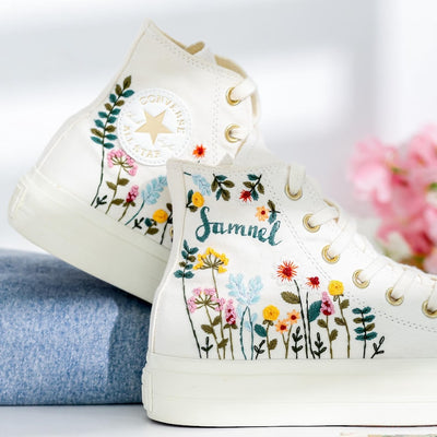 Bridal Flower Embroidered Converse Shoes