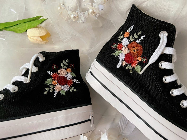 Dog & Floral Converse Embroidery