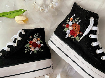 Dog & Floral Converse Embroidery