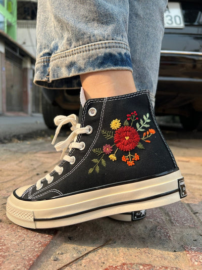 Red Daisy Converse Embroidery