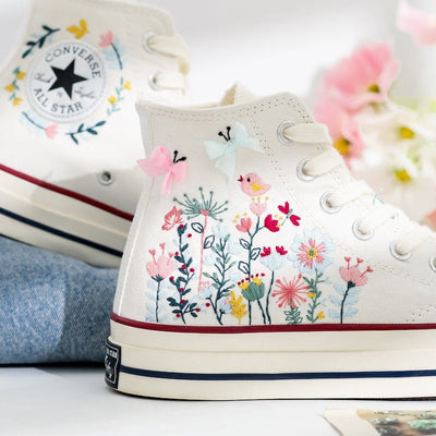 Bridal Flowers Embroidered Converse Shoes