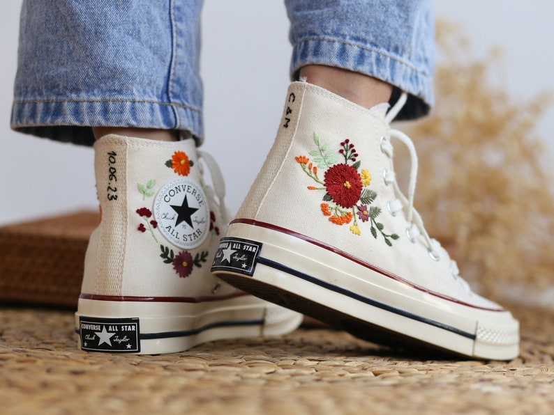 Autumn Chrysanthemum Bouquet Converse Embroidery