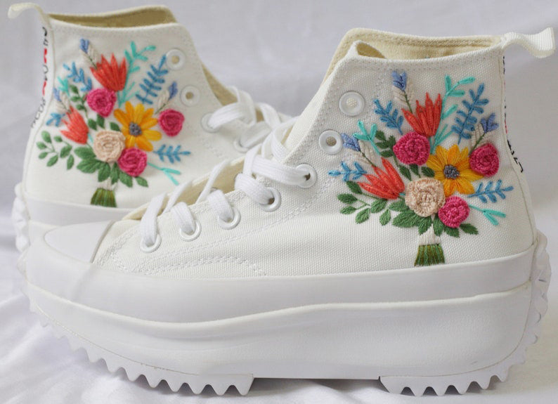 Rose Sunflower Bouquet Converse Embroidery