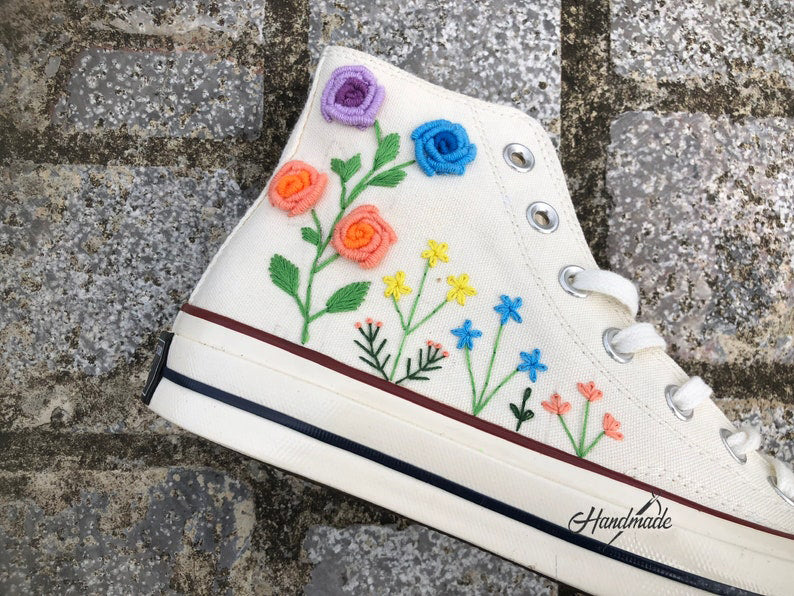 Rainbow Wildflower Roses Converse Embroidery