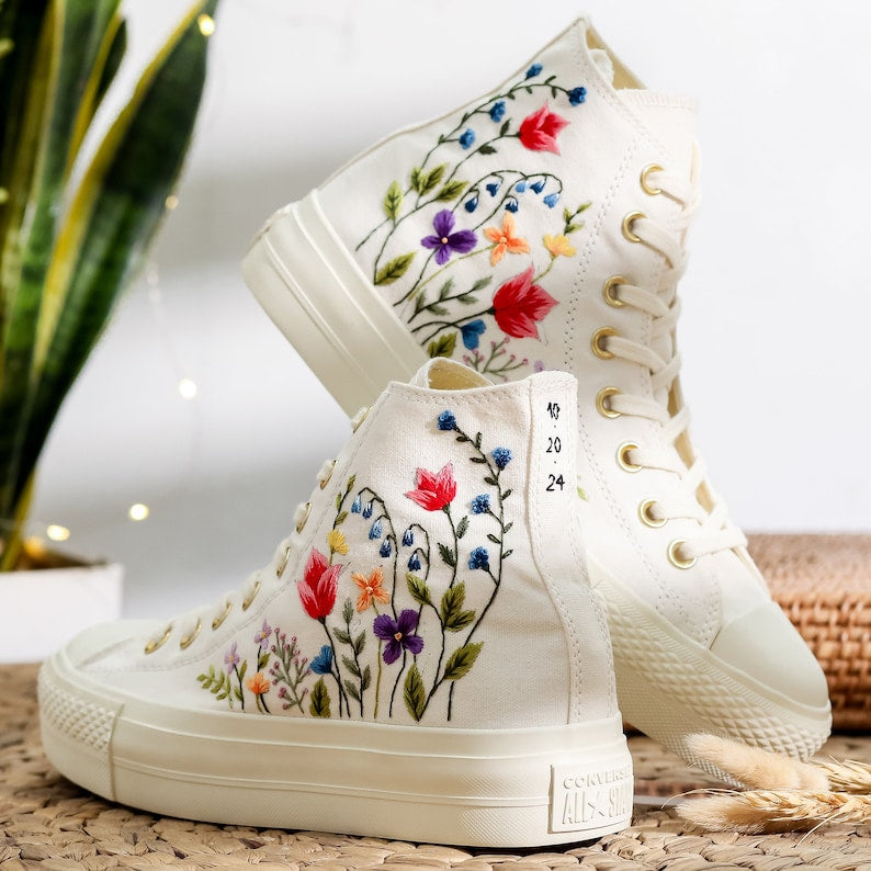 Vibrant Wildflower Wedding Converse Embroidery