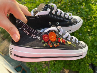 Orange & Red Floral Converse Embroidery