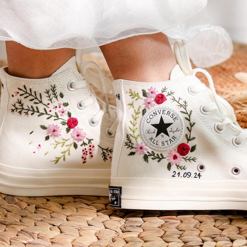 Rose Wreath Wedding Converse Embroidery