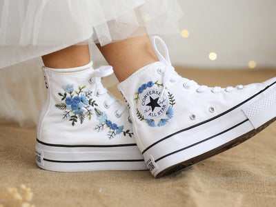 Blue Roses Wedding Converse Embroidery