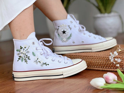 White Rose Wreath Converse Embroidery