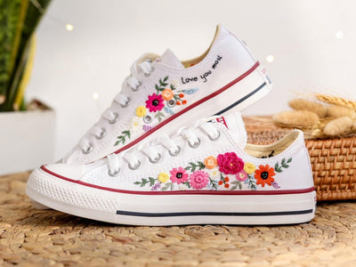 Bridal Flower Embroidered Converse Low Top