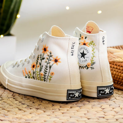 Orange Daisy Garden Converse Embroidery
