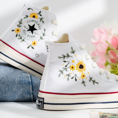 Wedding Sunflower Embroidered Converse Shoes