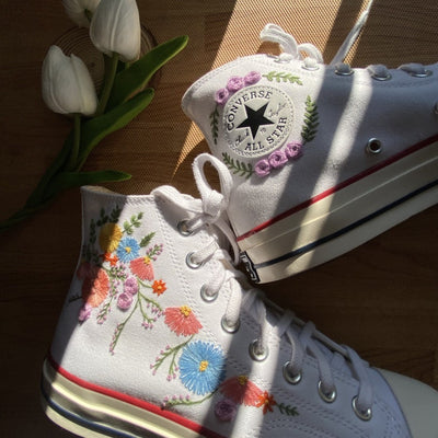 Pastel Wildflower Meadow Converse Embroidery
