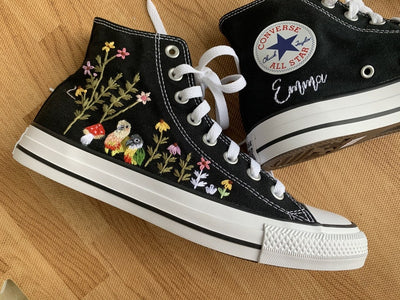 Bird and Wildflower Converse Embroidery