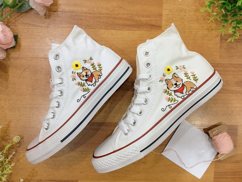 Corgi and Flower Converse Embroidery