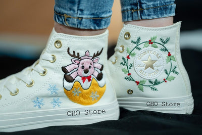 Santa Claus and Reindeer Embroidered Shoes