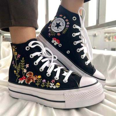 Squirrel, Mushroom, and Floral Converse Embroidery