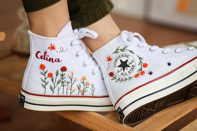 Orange Wildflower Meadow Converse Embroidery