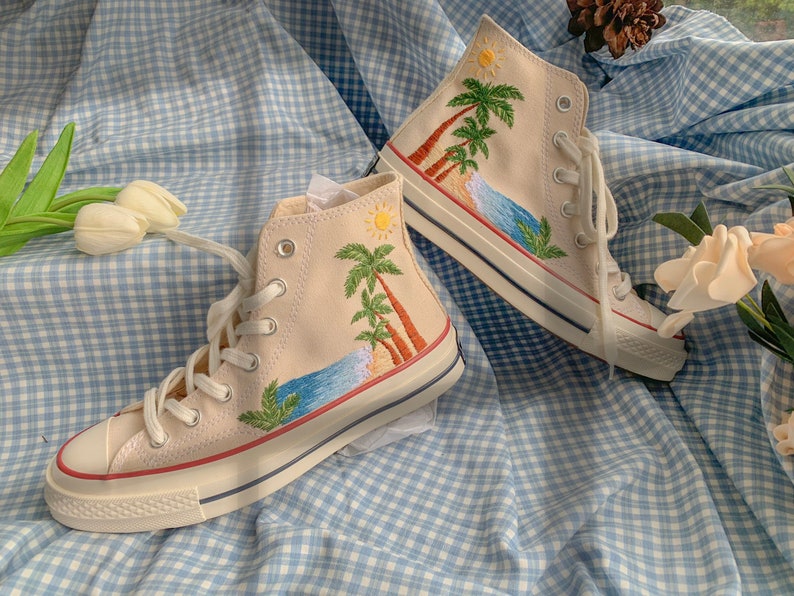 Tropical Beach & Palm Tree Converse Embroidery