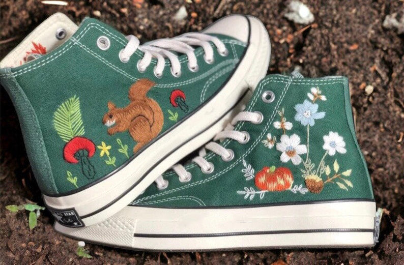 Squirrel Mushroom Converse Embroidery