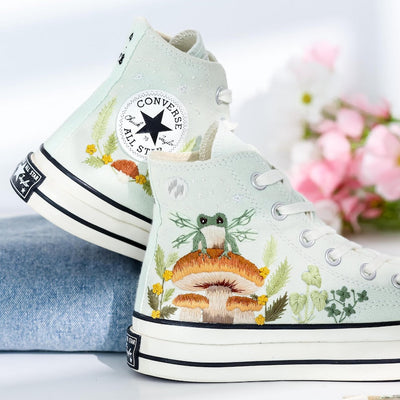 Mushroom and Frog Embroidered Converse Shoes