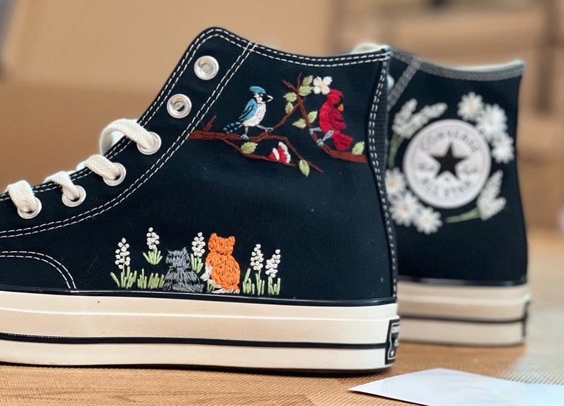 Cats and Birds Converse Embroidery