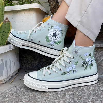 White Rose and Flower Converse Embroidery