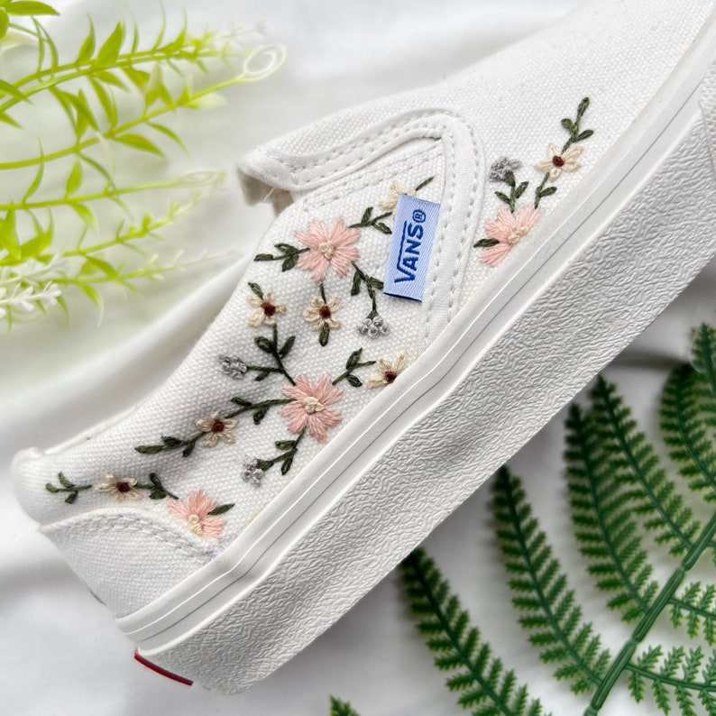 Embroidered Vans Sweet Light Pink Flower Garden