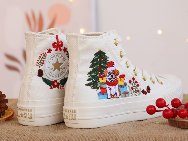 Converse Christmas Sneakers, Dog & Santa Embroidery