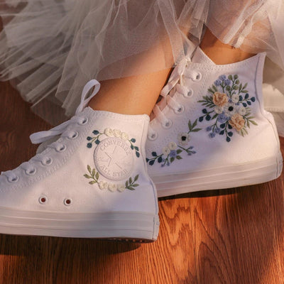 Blue Champagne Roses Wedding Converse Embroidery