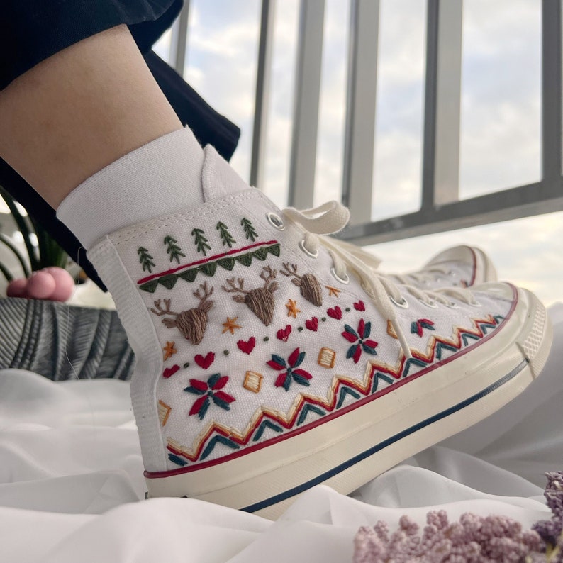 Nordic Reindeer Christmas Converse Embroidery