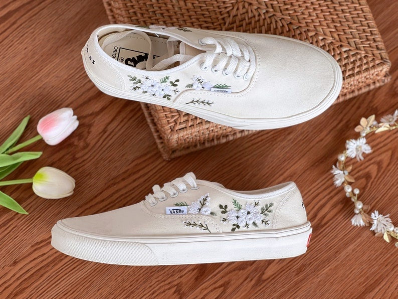 White Rose Vine Converse Embroidery