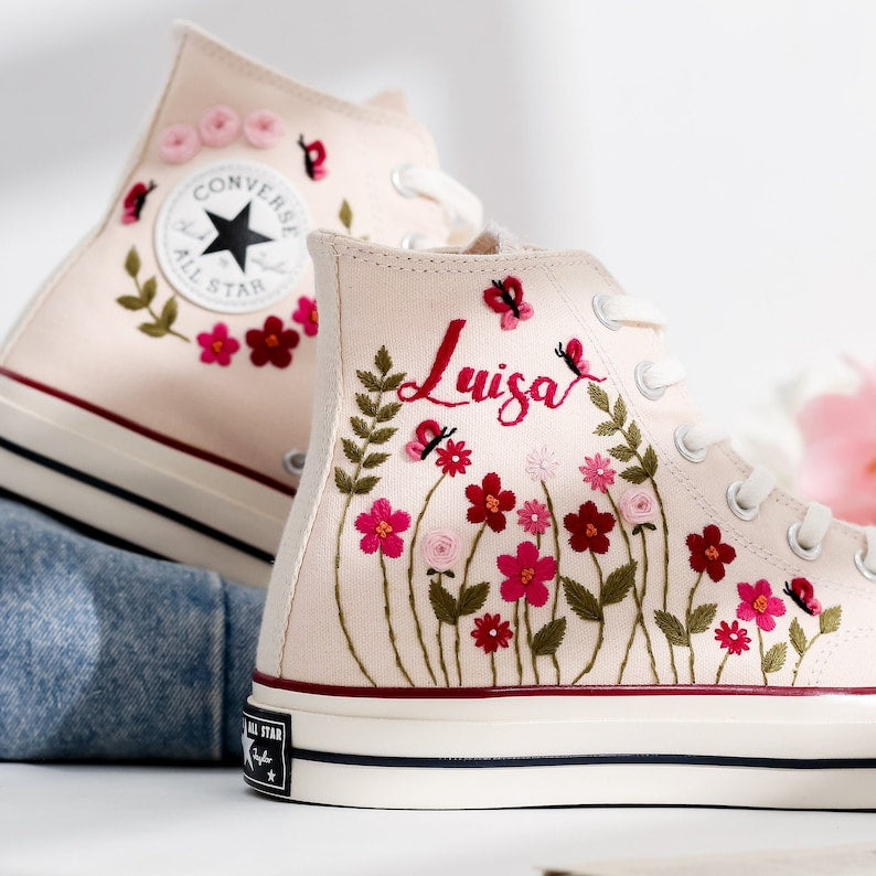 Bridal Flower Embroidered Converse Shoes