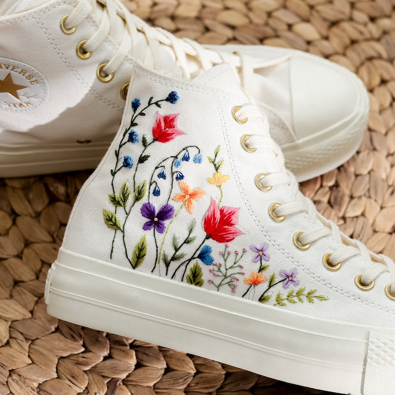 Vibrant Wildflower Wedding Converse Embroidery