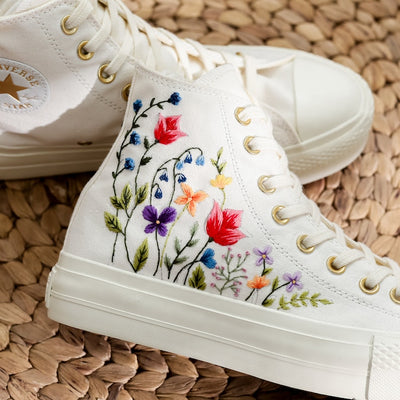 Vibrant Wildflower Wedding Converse Embroidery
