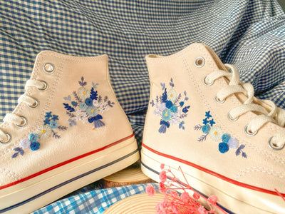 Blue Floral Wreath Converse Embroidery