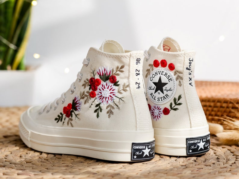 Red Roses Berry Bouquet Converse Embroidery