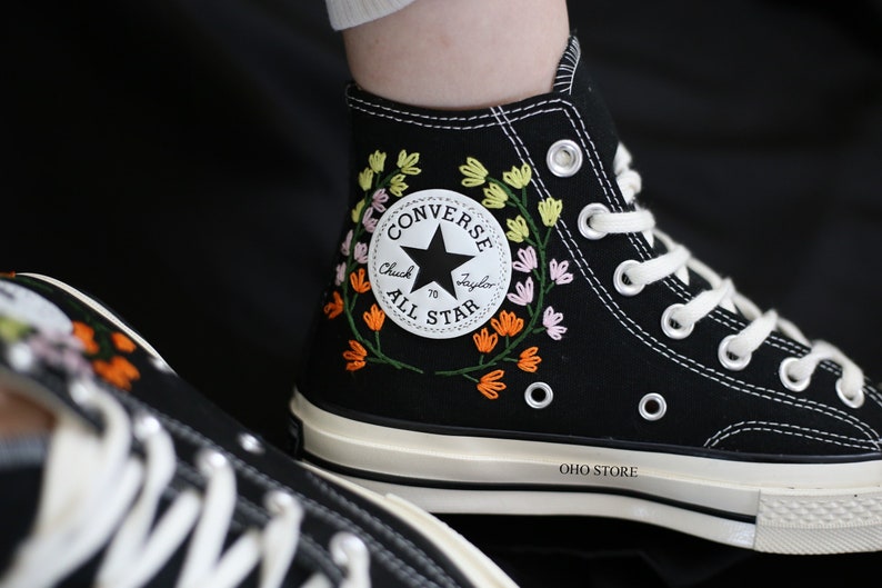 Mushroom and flower embroidery shoes