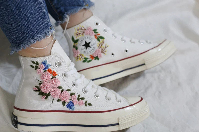 Pink Rose Wreath Converse Embroidery