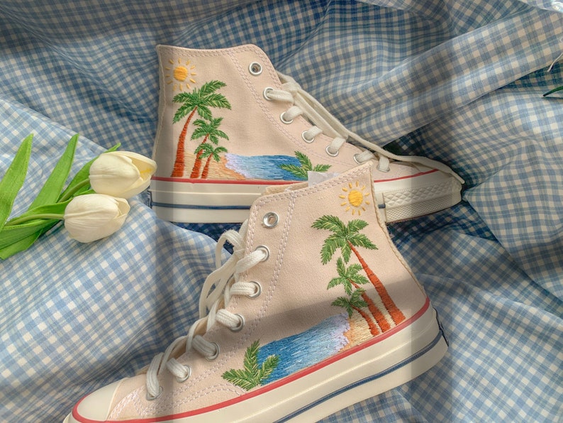 Tropical Beach & Palm Tree Converse Embroidery