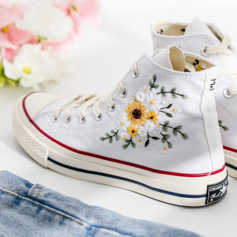 Wedding Sunflower Embroidered Converse Shoes