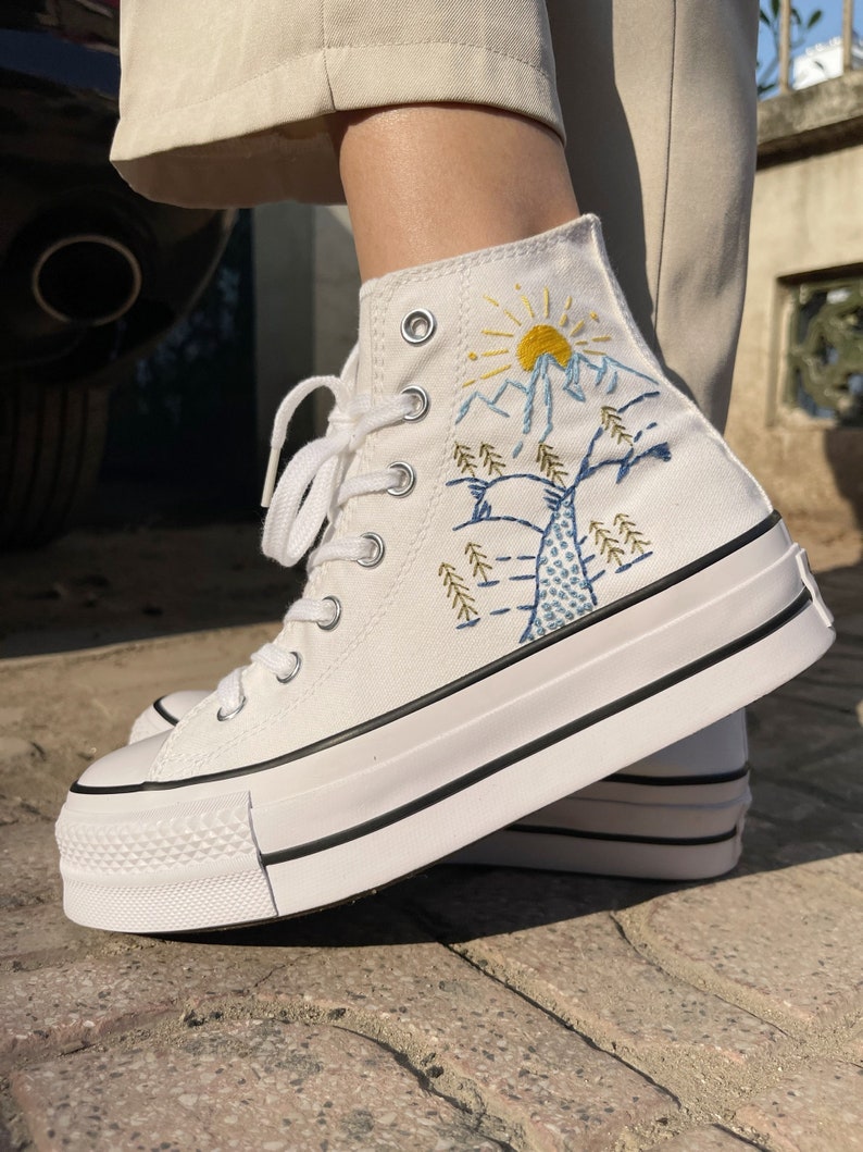 Mountain and Sun Converse Embroidery