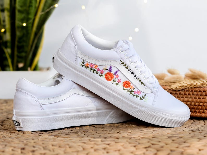 Orange Daisy Vine Converse Embroidery