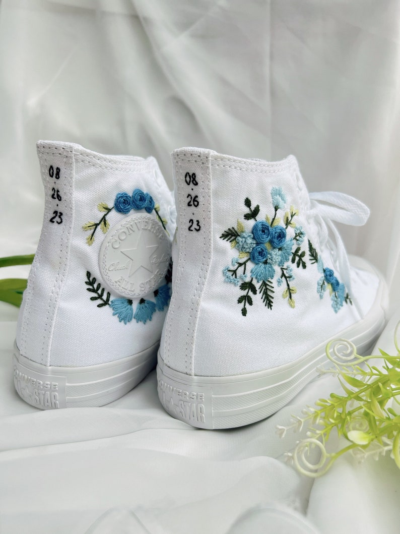 Blue Roses Wreath Converse Embroidery